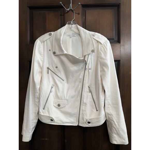 Rebecca Minkoff | Women’s Asymmetrical Zippers Moto Jacket Linen Cotton White -S - Picture 1 of 6